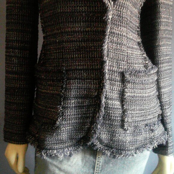 Rebecca Taylor Navy Blue Plaid Silver Lace Fringe Cotton Jacket 2 - Picture 11 of 13